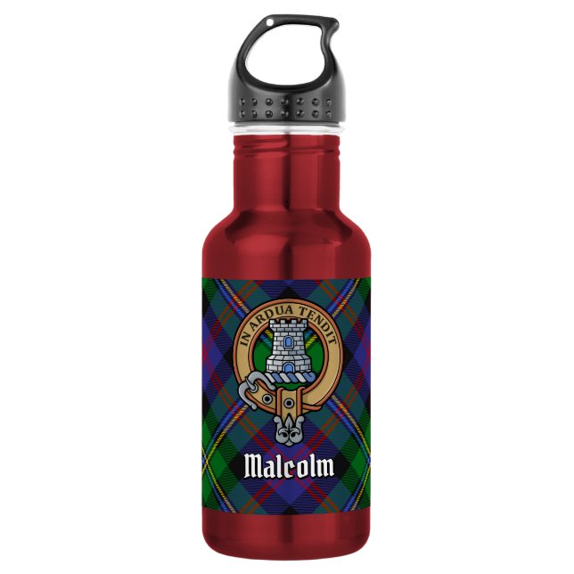 Bouteille D'eau Blason du clan Malcolm sur tartan (Devant)