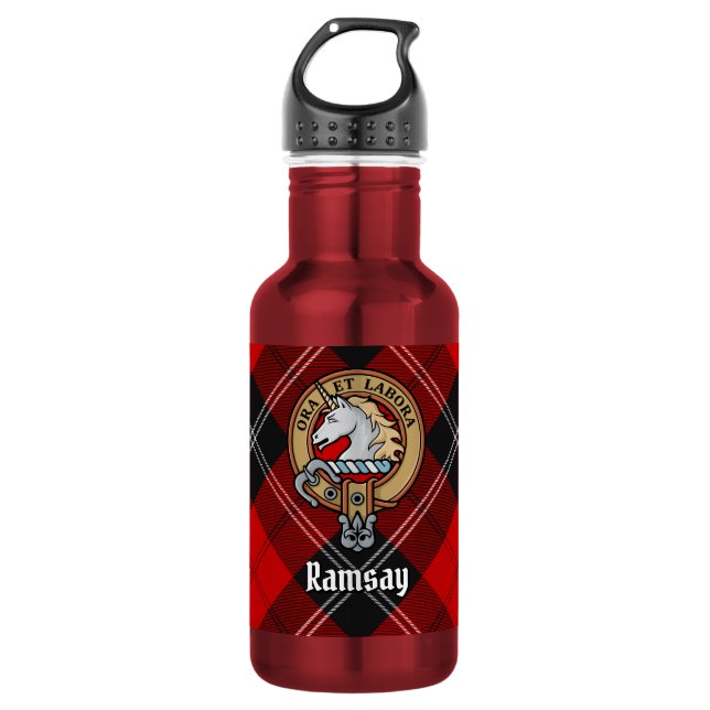 Bouteille D'eau Blason du clan Ramsay sur tartan rouge (Devant)