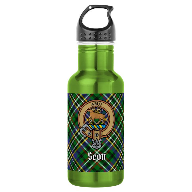 Bouteille D'eau Blason du clan Scott sur tartan vert (Devant)