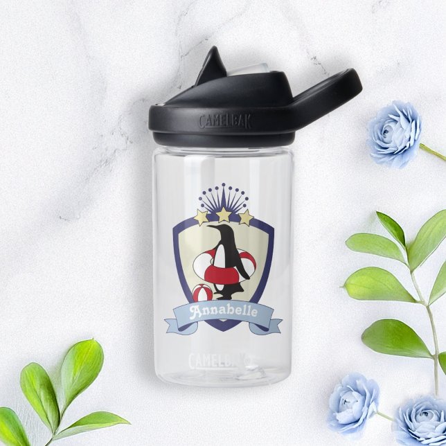 Bouteille D'eau Blason du club de natation Pingouin mignon Été Enf (Créateur téléchargé)