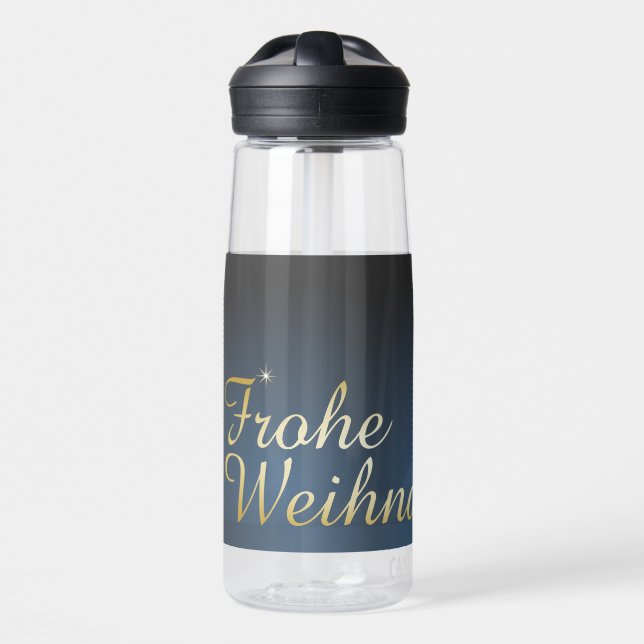 Bouteille D'eau Blaues Weihnachtsmotiv mit goldenem Weihnachtsbaum (Avant)