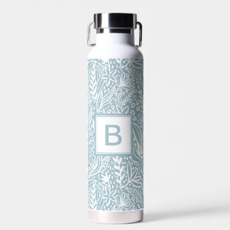 Bouteille D'eau Bleu clair Motif botanique moderne Monogramme