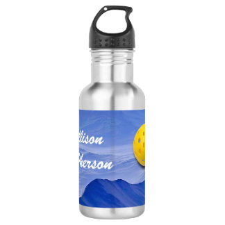 Bouteille D'eau Bleu coloré Abstrait avec Pickleball et nom