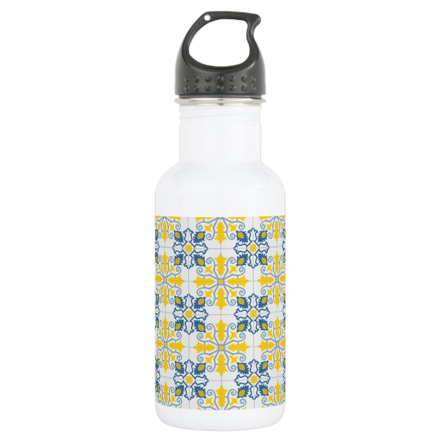 Bouteille D'eau Bleu et jaune joli carrelage portugais motif (Devant)