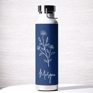 Bouteille D'eau Bleu marine Nom Floral Enterrement de vie de jeune