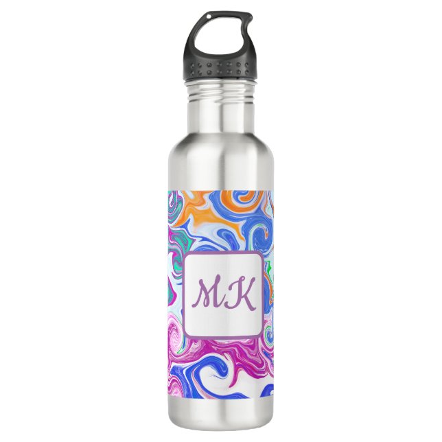 Bouteille D'eau Bleu, orange, violet et fluides Turquoises (Devant)