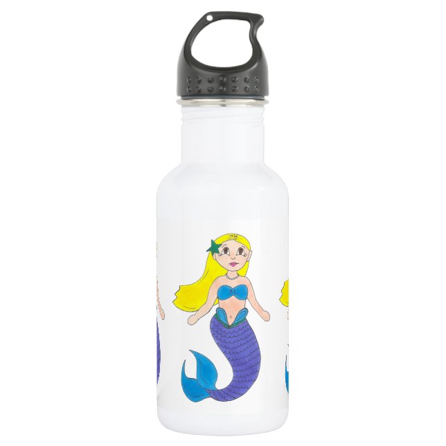 Bouteille D'eau Blonde nage Sirène fille pourpre Queue Océan Mer (Devant)