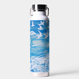 Bouteille D'eau Blue Coast Birds Moderne Aquarelle Art