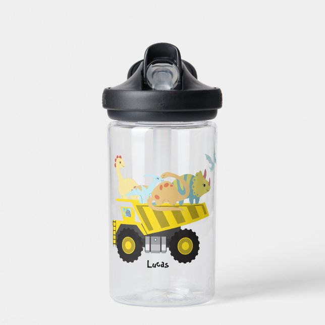 Bouteille D'eau Blue Cute fun dinosaure tracteur À l'école do-it-y (Avant)