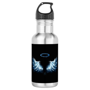 Bouteille D'eau Blue Glowing Angel Wings on black background