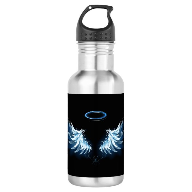 Bouteille D'eau Blue Glowing Angel Wings on black background (Devant)