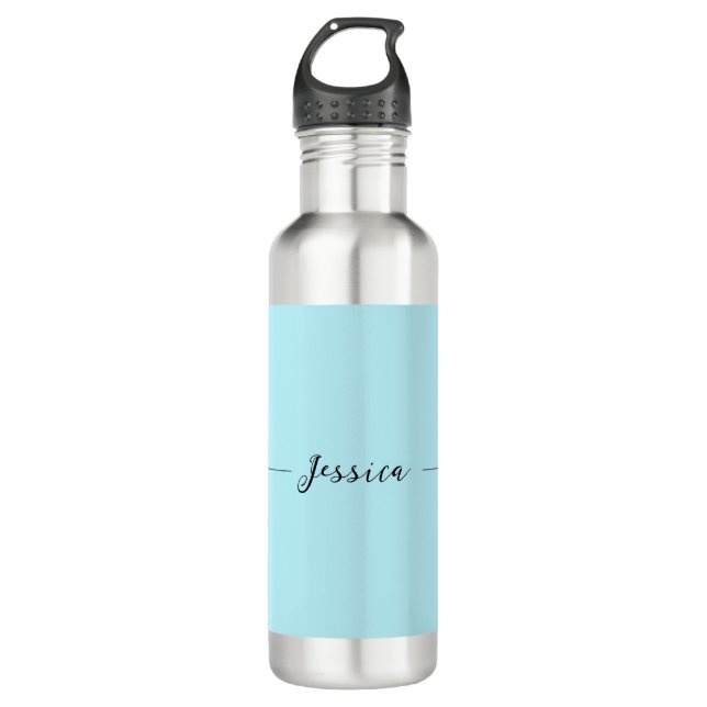 Bouteille D'eau Blue Modern Elegant Plain Simple Professional Name (Devant)