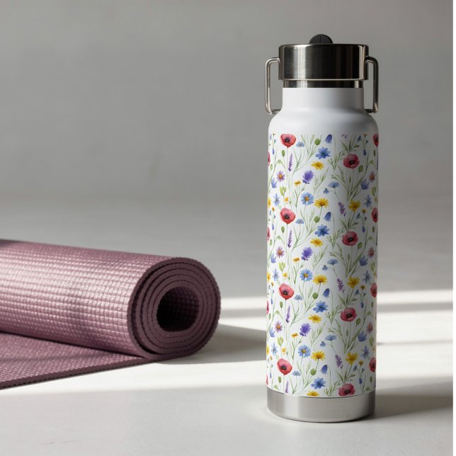 Bouteille D'eau Blue Red Watercolor Wildflower (Créateur téléchargé)