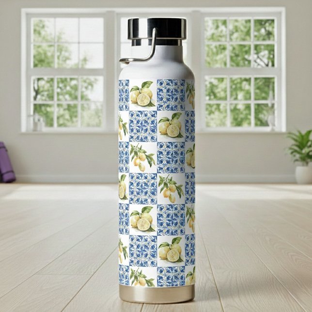 Bouteille D'eau Blue Tile French Country Lemon Pattern (Créateur téléchargé)