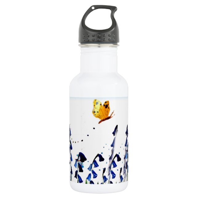 Bouteille D'eau Bluebells Papillon Printemps Floral (Devant)
