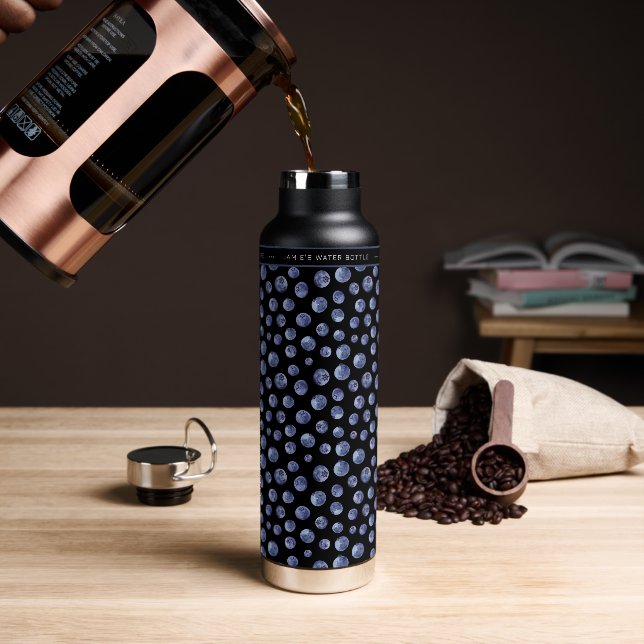 Bouteille D'eau Blueberry Motif Nom noir bleu (Gym)