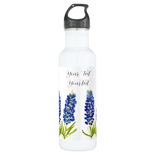 Bouteille D'eau Bluebonnets Aquarelle Bleu Fleur Floral Mariage (Devant)