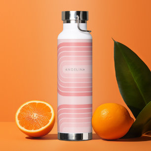 Bouteille D'eau Blush Pink Mod Retro Stried Motif Nom personnalisé
