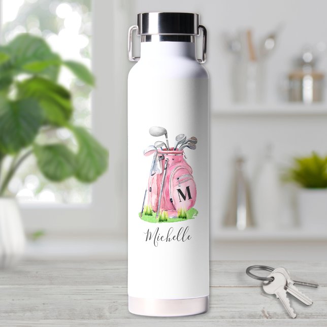 Bouteille D'eau Blush Rose Monogramme de Golf (Blush Pink Golf Monogram Water Bottle)
