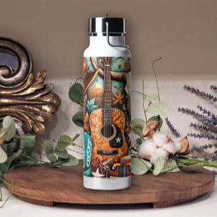 Bouteille D'eau Boho Country Western Guitare Cowgirl