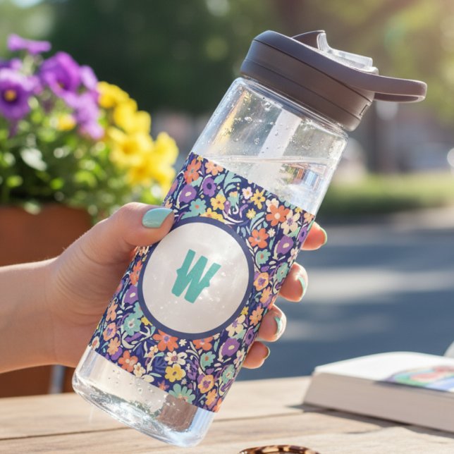 Bouteille D'eau Boho Floral Initiale – Cadeau de monogramme pour e (Floral initial water bottle)