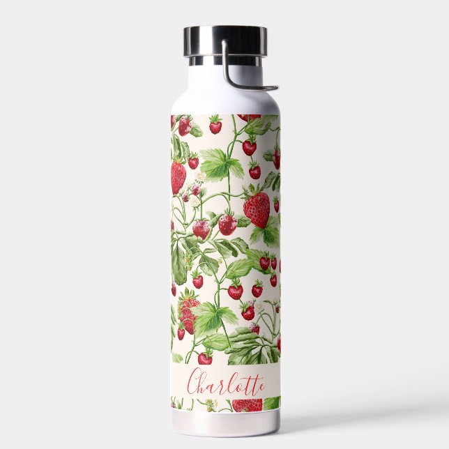 Bouteille D'eau Boho Fraise Fleurs Personnalisé Nom (Gauche)