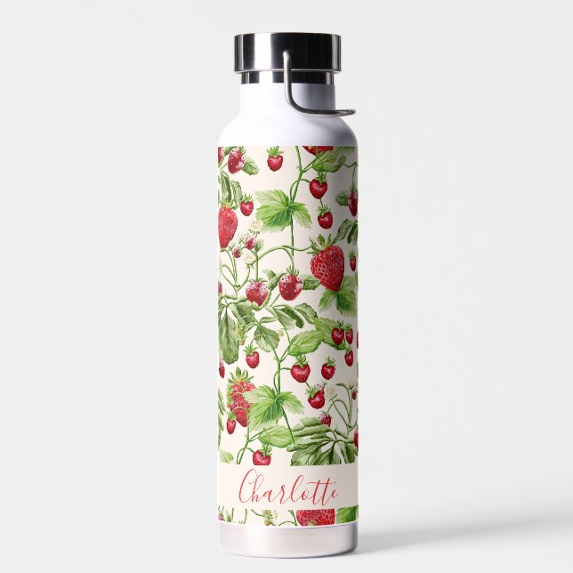 Bouteille D'eau Boho Fraise Floral Personnalisé Nom (Gauche)
