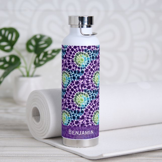 Bouteille D'eau Boho Motif Tie-Dye Violet Vert Turquoise (Yoga (pivoté))
