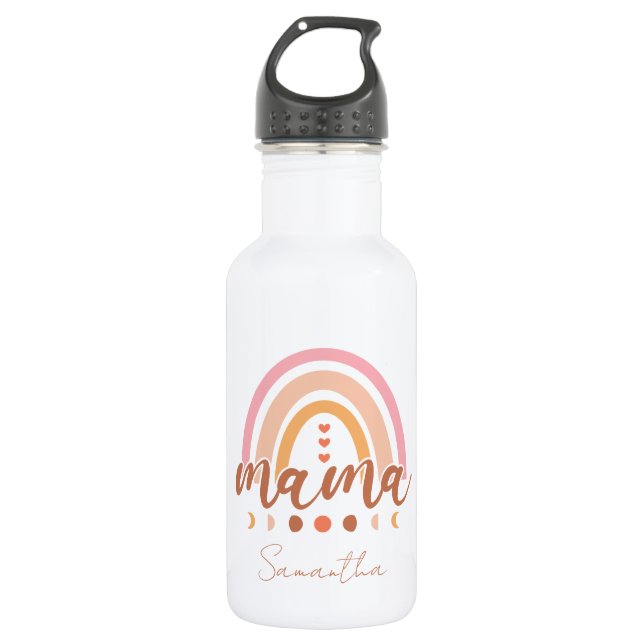 Bouteille D'eau Boho Rainbow Mama avec phases de lune (Devant)