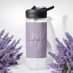 Bouteille D'eau Boho Stylish Script Monogramme et nom en violet