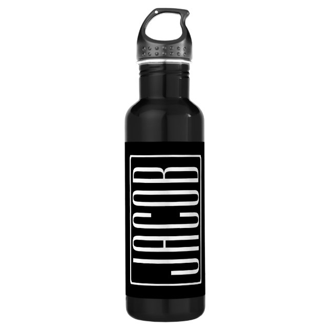 Bouteille D'eau Bold & Modern Your name or Word | White On Black (Devant)
