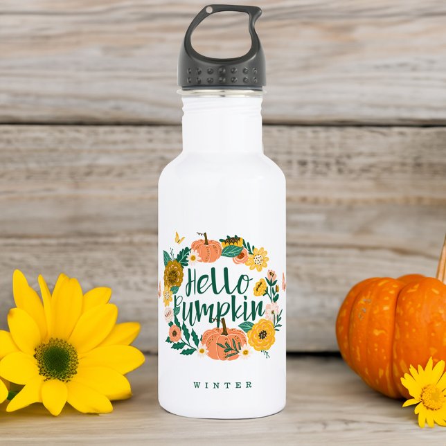 Bouteille D'eau Bonjour Citrouille Automne Fleur sauvage Butterfly (Hello Pumpkin Fall Wildflowers Butterfly Wreath Stainless Steel Water Bottle)