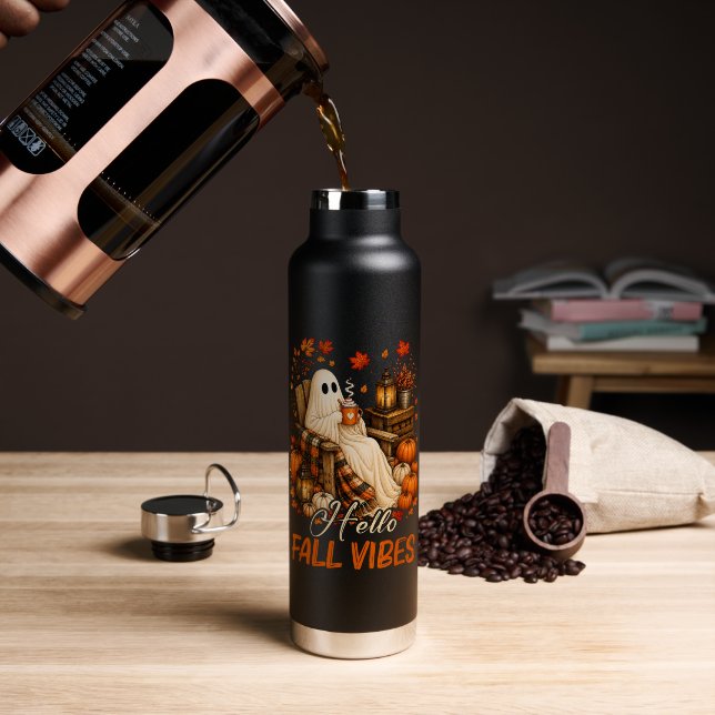 Bouteille D'eau Bonjour Vibrations d'Automne Fantôme Mignon Citrou (Café (pivoté))