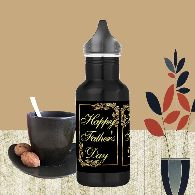 Bouteille D'eau Bonne Fête des pères Moderne Calligraphie Fils Feu (Happy Fathers Day Modern Calligraphy Leafy Swirls Stainless Steel Water Bottle)
