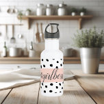 Bouteille D'eau Boss et points noirs Pastel Rose moderne<br><div class="desc">Boss et points noirs Pastel Rose moderne</div>