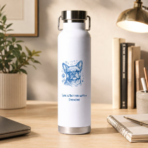 Bouteille D'eau Bouledogue français bleu doodle ligne art frenchie