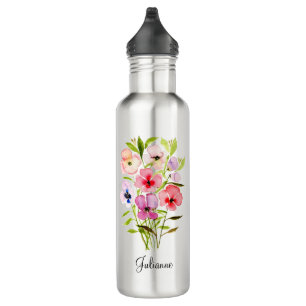 Bouteille D'eau Bouquet de Fleur sauvage d'aquarelle avec nom