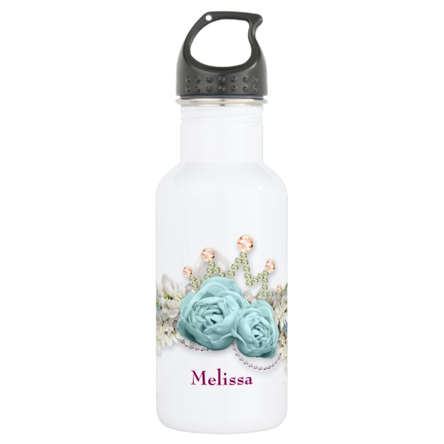 Bouteille D'eau Bouquet de fleurs de Roses bleus et de Couronne (Devant)