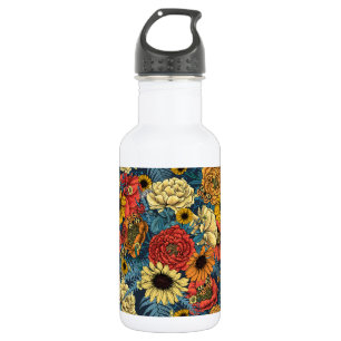 Bouteille D'eau Bouquet de fleurs - roses, pivoines, marguerites e