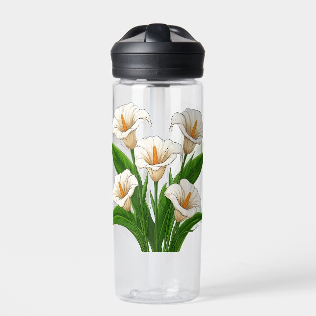 Bouteille D'eau Bouquet de lys calla blancs avec des feuilles vert (Extérieur)