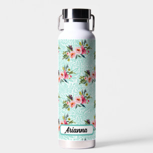 Bouteille D'eau Bouquets Vintages rose Feuille bleu Nom
