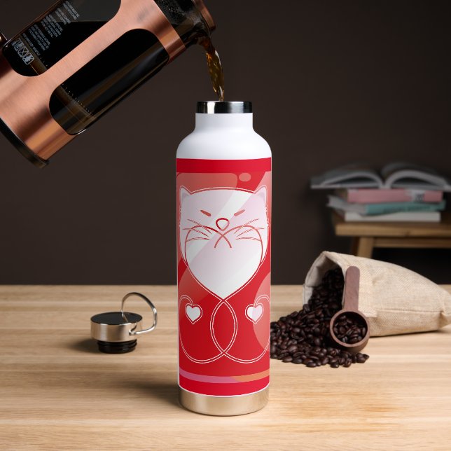 Bouteille D'eau Bouton Amoureux des chats brillant (Café)