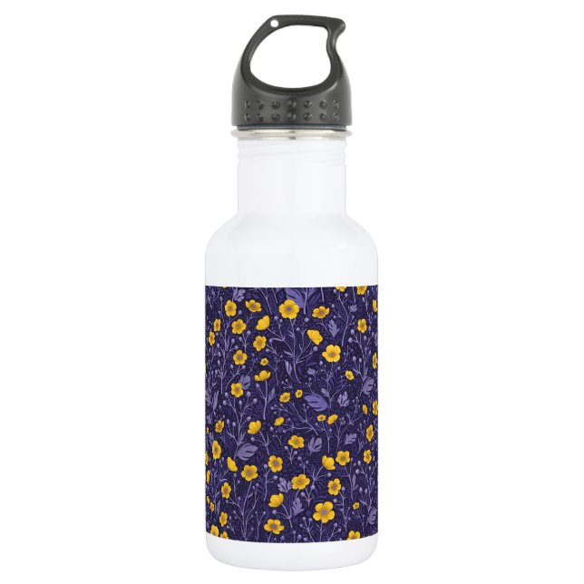Bouteille D'eau Boutons jaunes et violets (Devant)
