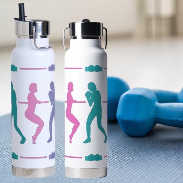 Bouteille D'eau Boxe Barre Colorful Femme Silhouettes (Créateur téléchargé)