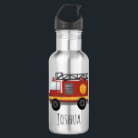 Bouteille D'eau Boys Cute Fire Engine Camion et nom<br><div class="desc">Ce design moderne et mignon bouteille d'eau pour enfants dispose d'un camion de pompier rouge,  avec de la place pour vous d'ajouter votre nom de garçon dans une typographie décalée. Le cadeau de retour à l'école sur le thème du pompier et du pompier idéal pour votre enfant.</div>