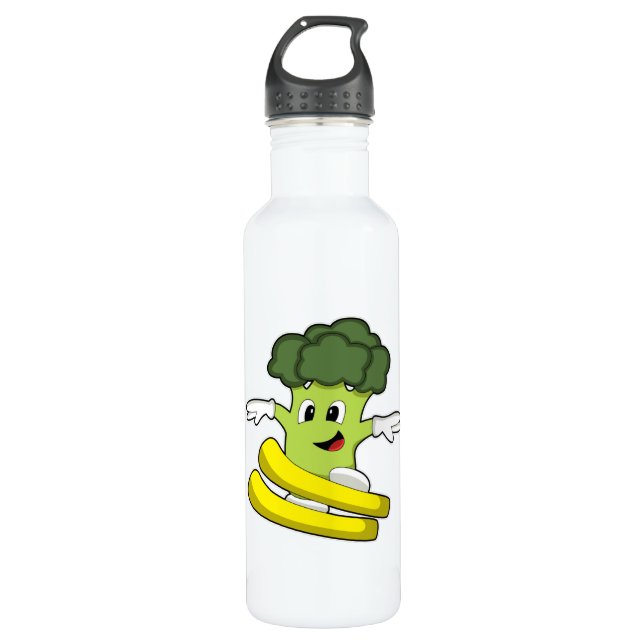 Bouteille D'eau Broccoli comme skieur avec ski (Devant)