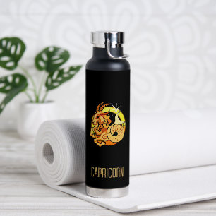 Bouteille D'eau Brown et or Capricorne signe zodiac noir