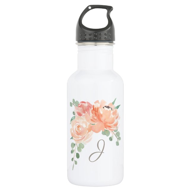 Bouteille D'eau Broyer le bouquet floral avec n'importe quel monog (Devant)