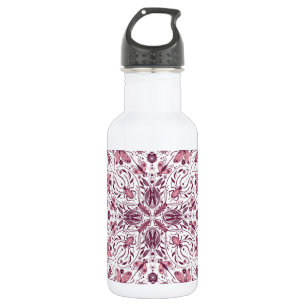 Bouteille D'eau Buissons, magenta foncé et rose sur blanc