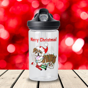 Bouteille D'eau Bulldog anglais avec lumières de Noël Joyeux Noël